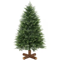 HOMCOM 5ft Artificial Christmas Tree, Hinged Xmas Tree with Realistic 513 PE & PVC Branch Tips, Fir Wood Base, Green(m-15)