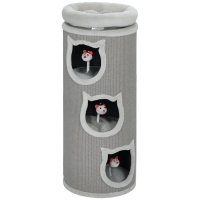 PawHut Kattenkrabton, 96 cm, 4-laags kattentoren met wasbaar bed, 3 slaapgaten, hangend speelgoed, voor meerdere katten Grijs