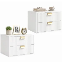 HOMCOM Modern Floating Nightstands Set of 2, Wall Mounted Bedside Tables with 2 Drawers, White(m-14)