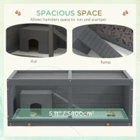 PawHut Wooden Hamster Cage with Sliding Tray, Openable Top, Hut for Syrian Hamster, Grey(m-8)