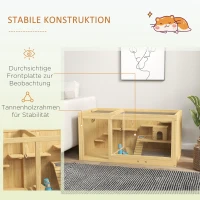 PawHut Knaagdierkooi, Sparrenhout, inclusief accessoires en drinkfles, 100 x 50 x 50 cm, Natuurlijk(m-7)