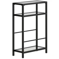 HOMCOM 3-Tier Side Table, Narrow End Table with Storage Shelf and Tempered Glass Tabletop for Small Spaces, Black(m-1)