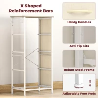 HOMCOM Chest of Drawers, Dresser with 4 Fabric Drawers, Tall Storage Unit with 4 Pockets and 2 Hooks, Steel Frame, Natural Wood(m-7)