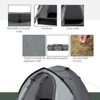 Outsunny Tenda da Campeggio 2 Posti con Vestibolo, Finestre Traforate e Porte con Cerniera, 325x183x130 cm, Grigio(m-5)