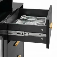 HOMCOM High Gloss Sideboard with LED Lights, Built-in Power Outlets, 3 Drawers, Shelves and 2 Acrylic Doors, Black(m-13)