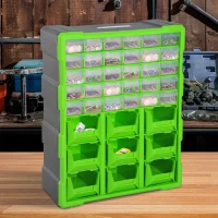 DURHAND Sortierkasten Kleinteilemagazin Teile Box Aufbewahrungsbox 39 Fächer Grün L38 x B16 x H47,5 cm(m-10)