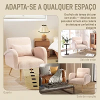 HOMCOM Poltrona em Tecido Teddy com Almofada Lombar Amovível e Pés Metálicos com Efeito Madeira para Quarto Bege(m-6)