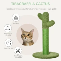 PawHut Albero Tiragraffi per Gatti a Forma di Cactus con Corde in Sisal, 40x40x65 cm, Verde(m-4)