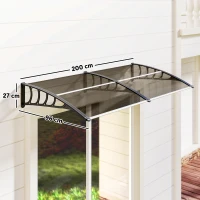 Outsunny Marquise Exterior para Portas e Janelas 200x96 cm com Barra de Liga de Alumínio, PP e Policarbonato, Castanho(m-3)