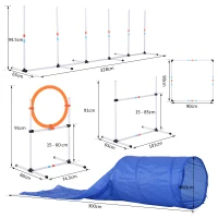 PawHut Dog Agility Equipment Training Set Carry Bag Adjustable (Pole + Hoop + Hurdle+Tunnel + Pause Box)(m-3)