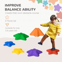 Outsunny Balance Stepping Stones Kids, 6-Piece Starfish Style Non-slip Obstacle Course, Stackable Balance Blocks, Garden Sensory Toys for Toddler 3-8 Years, Indoor Outdoor, Multicoloured(m-7)