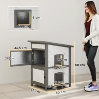 PawHut Buitenkattenhuis, Houten Huis voor Katten, Meerdere Ingangen, Raam, Waterdicht, 60 x 60 x 88 cm, Wit(m-3)