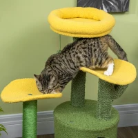 PawHut Árvore Arranhador para Gatos em Forma de Cacto com Casa de Pelúcia Plataformas Postes de Sisal 54x39x83cm Amarelo Verde(m-8)
