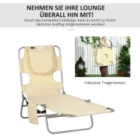 Outsunny Gartenliege, Liegestuhl mit gepolsterter Gesichtsöffnung, Massage-Liege für draußen, Seitentasche, Stoff, Metall, Beige(m-7)