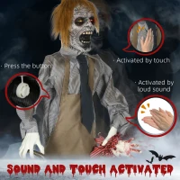 HOMCOM 5.5ft Life Size Halloween Animatronic Standing Chainsaw Killer, with Light Up Eyes, Sound Activated Moving Body, Scary Halloween Decorations, Battery Operated, Indoor Party Props(m-6)