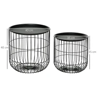 HOMCOM Set van 2 Skandi Design bijzettafels met opbergruimte, stapelbaar, zwart(m-3)