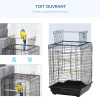 PawHut Cage à oiseaux en métal avec mangeoires perchoirs plateau amovible poignée dim. 40L x 40l x 59H cm noir(m-8)