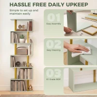HOMCOM S-Shaped Bookshelf, 6-Tier Bookcase, Freestanding Storage Shelves with Anti-Tip Strap for Living Room, Light Green(m-8)