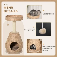 PawHut kattenboom krabpaal met kattengrot sisal hoogte 82,5 cm zacht pluche geel(m-5)
