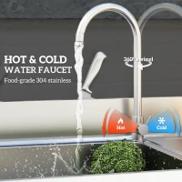 HOMCOM Outdoor Stainless Steel Kitchen Sink, Freestanding Sink Single Bowl with Cold and Hot Water Pipe and Storage Shelves(m-6)