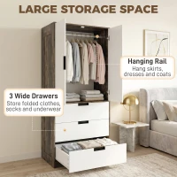 HOMCOM Modern Clothes Storage Cupboard Unit, 3 Drawer 2 Door Wardrobe with Hanging Rod, Rustic Brown(m-4)