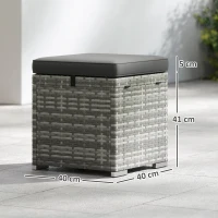 Outsunny 2-delige Set Rotan Krukken Zitkrukken met Rotanlook Opbergruimte Kussens Deksel 120 kg Belastbaar 40x40x41cm Donkergrijs(m-3)