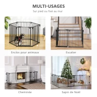 PawHut Barrière de sécurité barrière de protection cheminée parc enclos chien pliable modulable 6 panneaux avec porte sans perçage 362,5 x 76 cm noir(m-4)