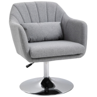 HOMCOM Swivel Accent Chair, Linen Fabric Tub Vanity Chair, Modern Armchair with Adjustable Height and Lumbar Support for Living Room Bedroom Salon Make up Room Dressing Table, Light Grey