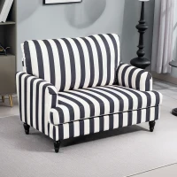 HOMCOM Modern Cuddle Chair, Velvet Single Sofa Armchair with Stripe, Turned Legs and Wide Seat, Upholstered Snuggle Chair for Living Room, Bedroom, Black and White(m-10)