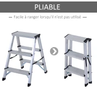 HOMCOM Marchepied escabeau double pliant antidérapant hauteur max. 59 cm charge max. 150 Kg aluminium(m-4)