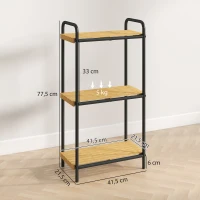 HOMCOM Estante de Casa de Banho de Bambu de 3 Níveis Estante de Armazenamento com 3 Prateleiras Ripas e Estrutura de Aço 41,5x21,5x77,5 cm Madeira e Preto(m-3)