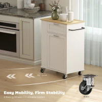 HOMCOM Kitchen Storage Trolley on Wheels, Rolling Kitchen Island with 2 Drawers, Tilt-Out Rubbish Cabinet and Storage, White(m-5)