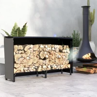 Outsunny Estante de Leña con Funda Oxford 600D de Metal Robusto Ajustable Carga 200 kg para Interior Exterior 180x36x99 cm Negro(m-2)