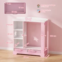 AIYAPLAY Kids Wardrobe with Lighted Mirror, Clothes Rail, Jewelry Cabinet, Shelves, Storage Boxes for Bedroom, Nursery, Pink(m-3)