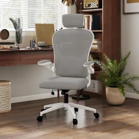 HOMCOM Conjunto de Oficina Incluye 1 Silla de Oficina de Malla Gris y 1 Alfombra Protectora 90x120 cm(m-12)