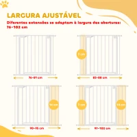 PawHut Barreira de Segurança para Crianças e Cães Largura 76-103 cm Bloqueio Duplo Fecho Automático Abertura em Dois Sentidos e Extensões de 7/14 cm Branco(m-4)