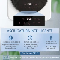 HOMCOM Mini Asciugatrice Portatile 2.5  kg, Display LED, 800W, Carica Frontale, Fino 60℃, Impilabile/Parete/Autoportante, Timer, per Casa, Bianco(m-4)