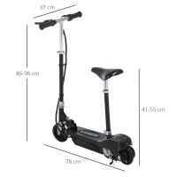 HOMCOM Monopattino Elettrico Pieghevole per Bambini con Seggiolino Regolabile, in Metallo e PE Nero, 78x37x99 cm(m-3)