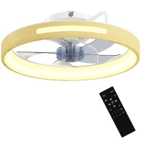 HOMCOM Deckenventilator mit Licht und Fernbedienung, 49 cm LED-Deckenventilator mit 3 Farbtemperaturen, natürliches Holzfinish(m-11)