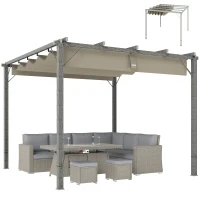 Outsunny 3 x 3 m Tuinpergola, Verstelbare Terrasoverkapping met Aluminium Frame, UPF30+ Zonbescherming, Grijs(m-11)