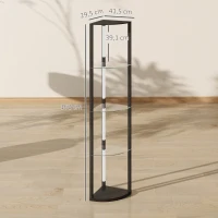 HOMCOM LED Stehlampe mit Glasregal Stehleuchte mit 3 Helligkeitsstufen Fußschalter für Wohnzimmer Schlafzimmer Schwarz(m-3)