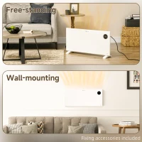 HOMCOM 2000W Electric Convector Heater, Freestanding or Wall Mounted, Space Heater with Adjustable Thermostat, Timer, White(m-8)