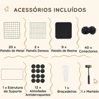 PawHut Vedação Modular para Animais, Parque para Coelhos com Abrigos, Recinto para Porquinhos-da-Índia, Coelhos e Ouriços, Preto(m-5)