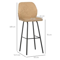 HOMCOM Bar Stools Set of 4, Linen-Touch Upholstered Bar Chairs, Kitchen Stools with Backs and Steel Legs for Dining Room, Light Brown(m-3)