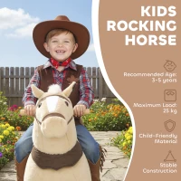 AIYAPLAY Rocking Horse, Plush Ride On Horse with Rolling Wheels & Saddle, Ride On Pony Toy for Kids 3-5 Years, Up to 25kg, Brown(m-4)