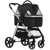 PawHut 2-IN-1 Hondenbuggy Huisdierbuggy, inclusief kussen, opvouwbaar, 1 opbergmand, 83 cm x 58 cm x 102 cm, Zwart(m-11)