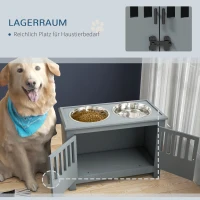 PawHut Verhoogd Voederstation voor Grote Honden, 2 Roestvrijstalen Bakken, Opbergruimte, 35,5x60x30 cm, Grijs(m-5)