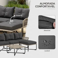 Outsunny Conjunto de Jardim em Vime Sintético Conjunto de Móveis de Exterior com Sofá de 4 Módulos 1 Mesa de Centro e Almofadas Cinza(m-5)