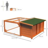 PawHut Rabbit Hutch Outdoor Guinea Pig Hutch with Run Small Animal Off-ground Duck House Hideaway Garden with Openable Roof 125.5 x 100 x 49cm Orange(m-3)