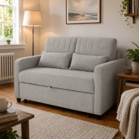 Two-Seater Pull-Out Sofa Bed with Three-Level Adjustable Backrest, Stylish Futon Couches with High-Density Foam, 112L x 169W x 59H cm, Light Gray(m-1)